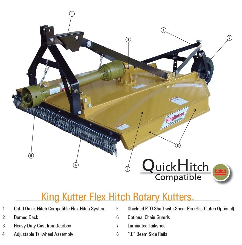 King Kutter 6' Flex Hitch Rotary Kutter with 40 HP Gearbox, Yellow - L-72-40-P-FH - Rotary Mower Parts 6 King Kutter 6' Flex Hitch Rotary Kutter with 40 HP Gearbox, Yellow - L-72-40-P-FH - Rotary Mower Parts - Image 6
